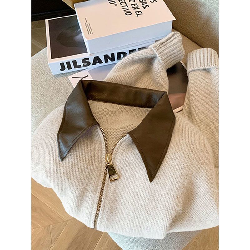 Veste coupée pour femmes avec col en cuir Chic & Stil