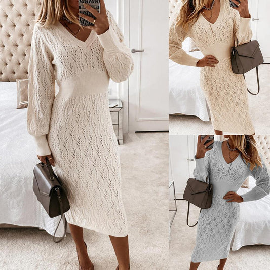 Robe en tricot pour femmes avec motif semi-transparent et élégant décolleté en V Chic und Stil