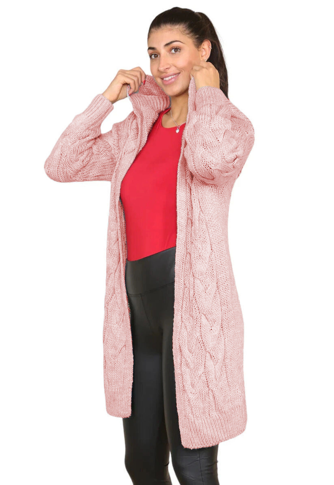 Dames Gros Tricot Hoodie-Manteau avec Design de Tresse et Poches Profondes Chic und Stil