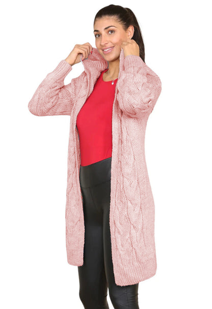 Dames Gros Tricot Hoodie-Manteau avec Design de Tresse et Poches Profondes Chic und Stil