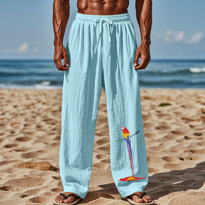 Light beach pants for men with colorful parrot design Chic and Style