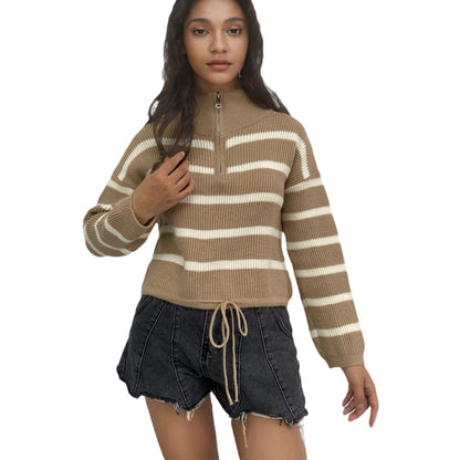 Pull en tricot pour femmes avec demi-fermeture éclair et structure de transition décontractée Chic und Stil