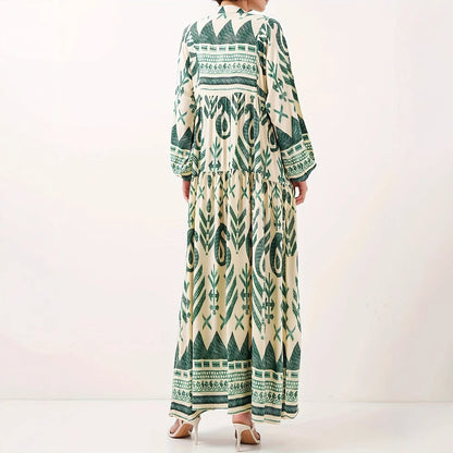Robe maxi femme avec motif géométrique artistique et détails de boutons Chic und Stil