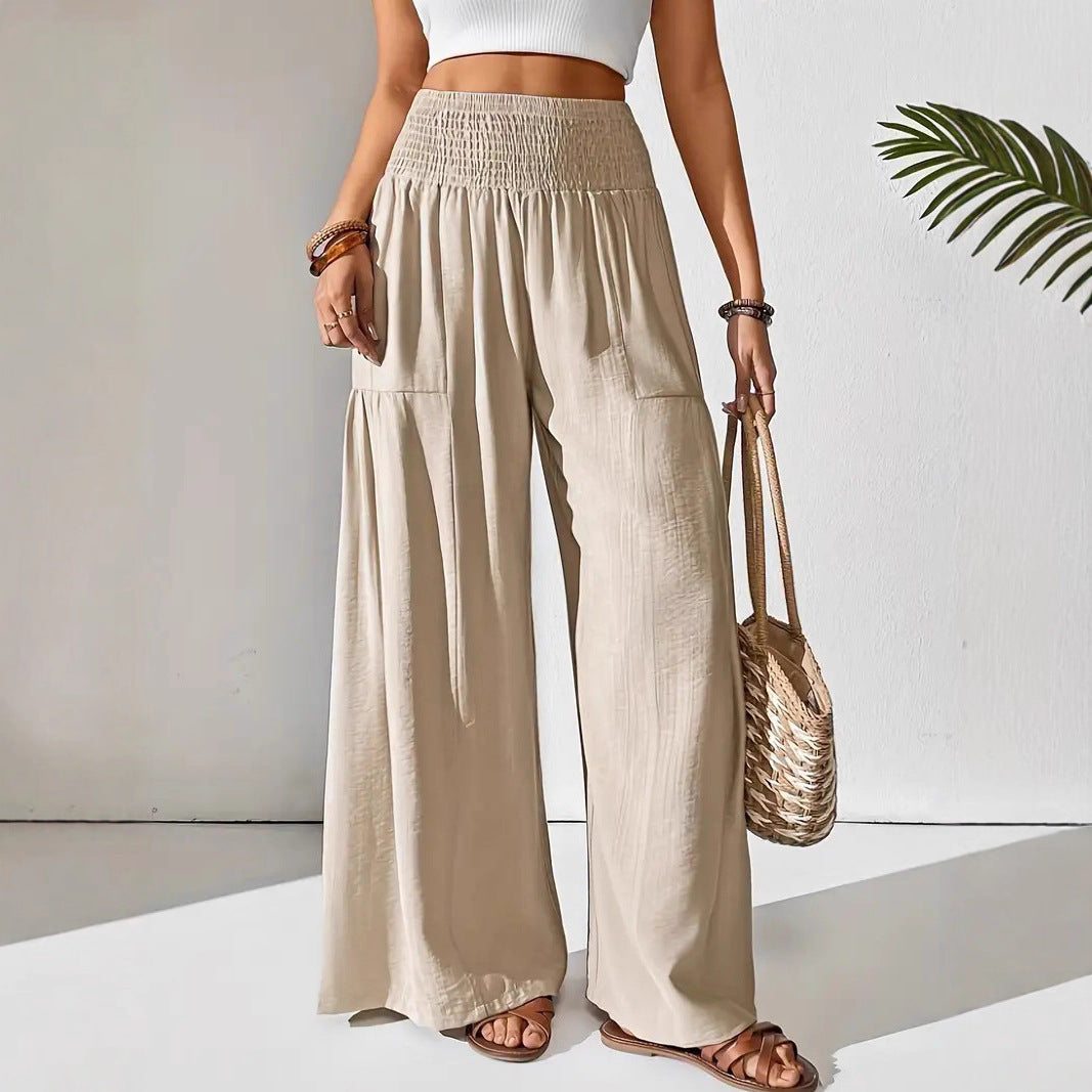 Wide linen pants for women with elastic waistband and pockets Chic und Stil