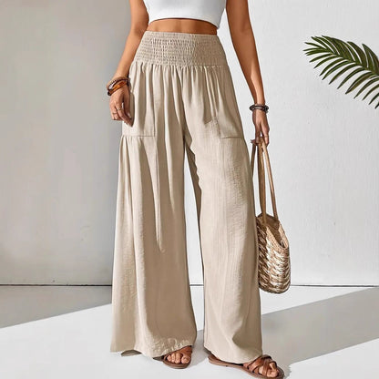Wide linen pants for women with elastic waistband and pockets Chic und Stil