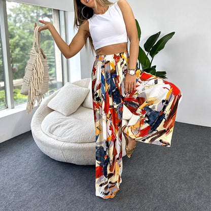 Chic and Style Abstract Print Wide Palazzo Pants for Women