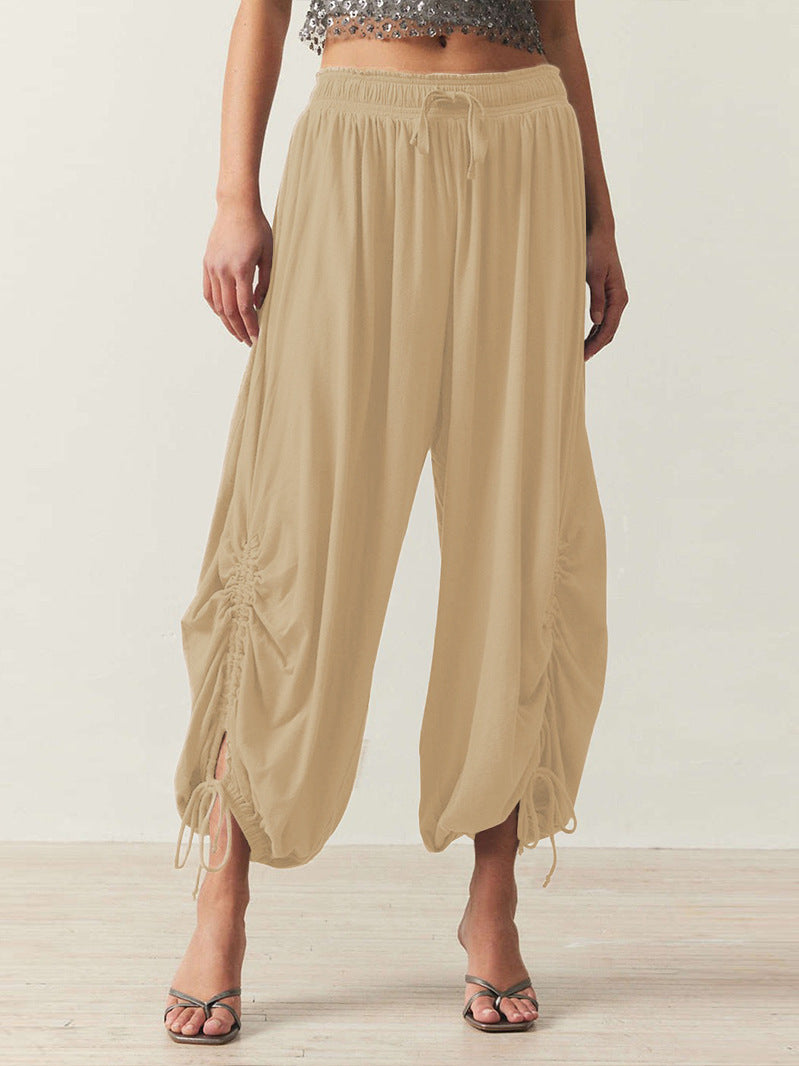 Casual Palazzo pants for women with elastic waist and adjustable ankle bands Chic and Style