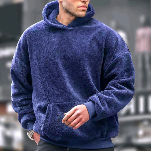 Oversized fleece pullover for men with practical pockets and hood Chic and Style