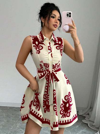 Women's Chic and Stylish A-Line Button-Down Shirt Dress