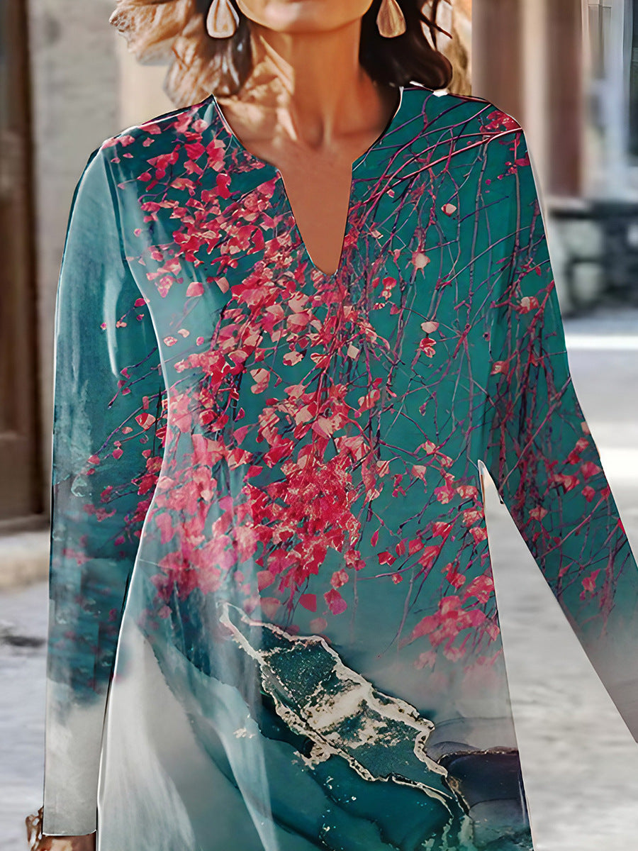 Robe maxi à manches longues pour femmes avec un design floral Chic und Stil