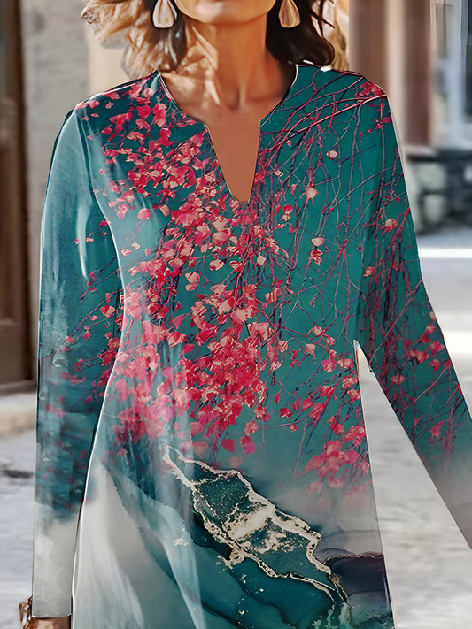 Robe maxi à manches longues pour femmes avec un design floral Chic und Stil
