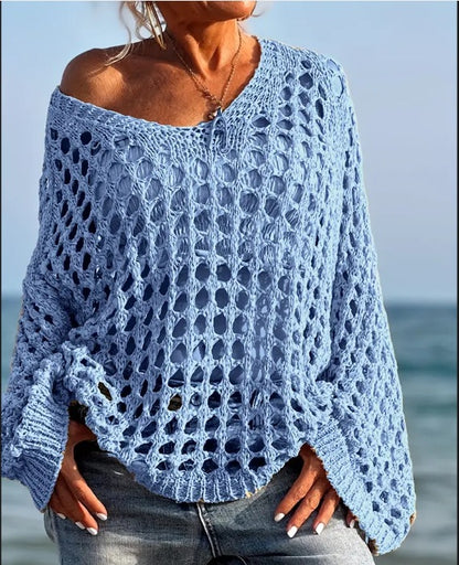 Pull en tricot à épaules dénudées pour femmes avec une structure aérée en mailles ajourées Chic und Stil