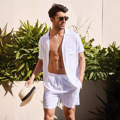 Homme Décontracté Ensemble Chemise à Manches Courtes et Shorts Chic und Stil
