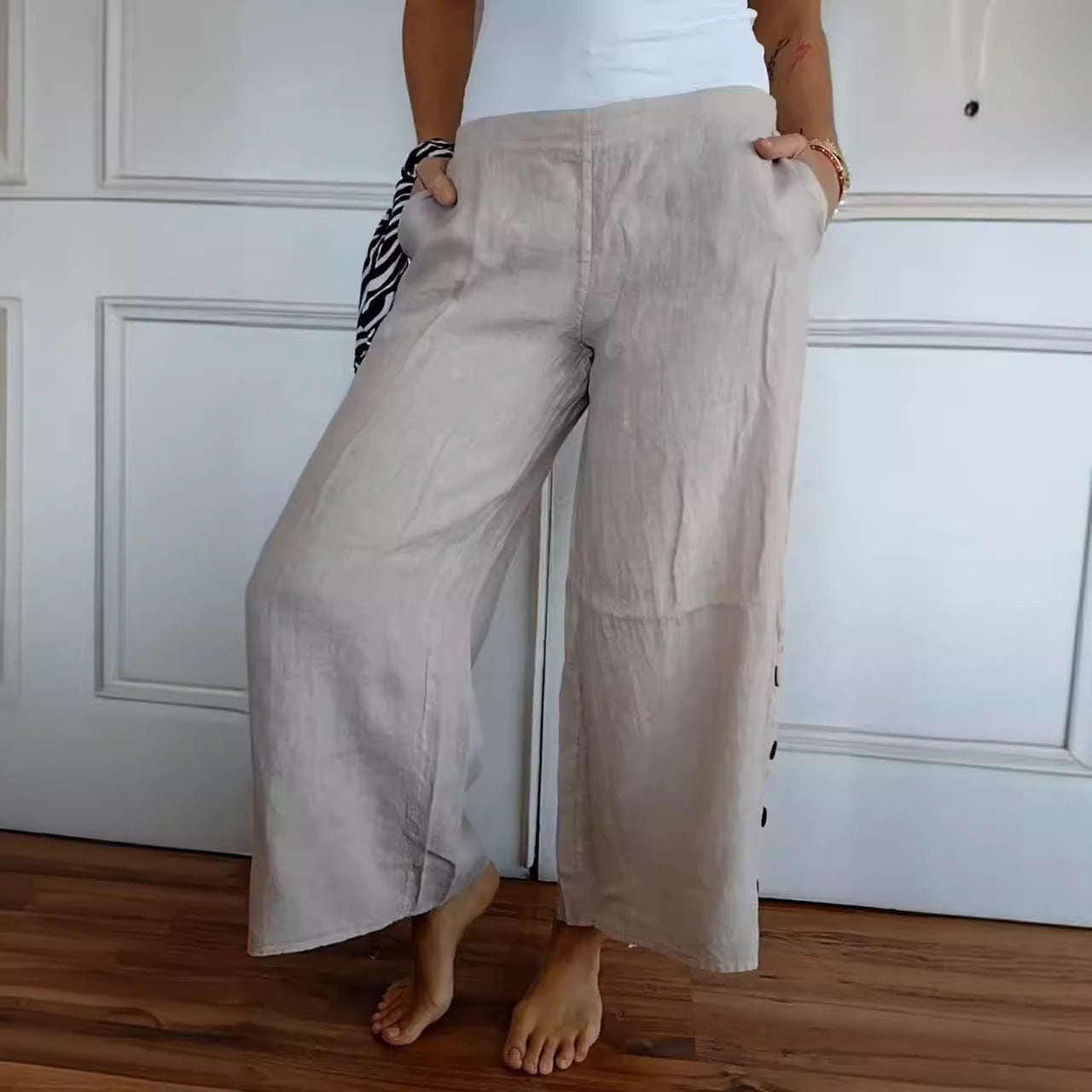 Chic and Style breathable wide linen pants for ladies