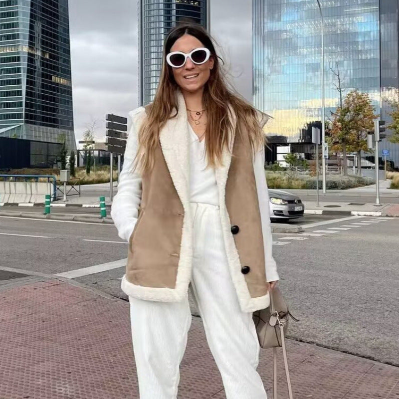 Damen veste en fleece chaude avec col classique et poches pratiques Chic und Stil