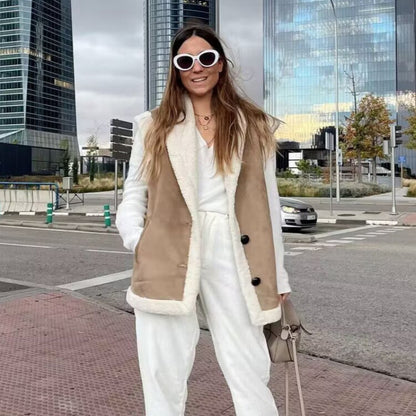 Damen veste en fleece chaude avec col classique et poches pratiques Chic und Stil