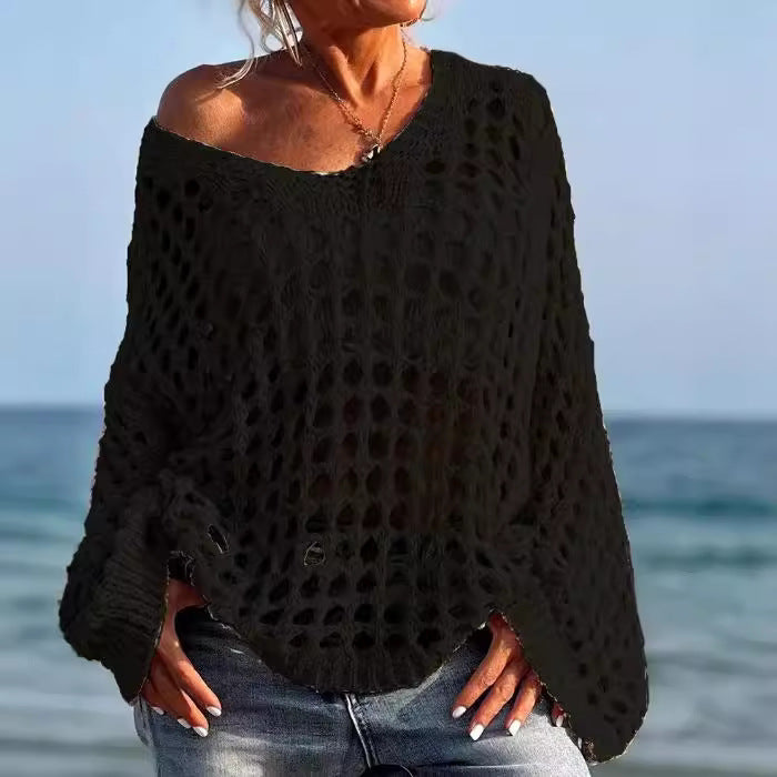 Pull en tricot à épaules dénudées pour femmes avec une structure aérée en mailles ajourées Chic und Stil