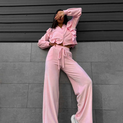 Dames Ensemble Lounge Confortable avec Détails Volants Chic und Stil