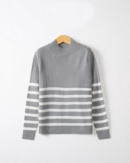 Pull en tricot à la mode pour femmes avec motif rayé et détails de boutons Chic und Stil