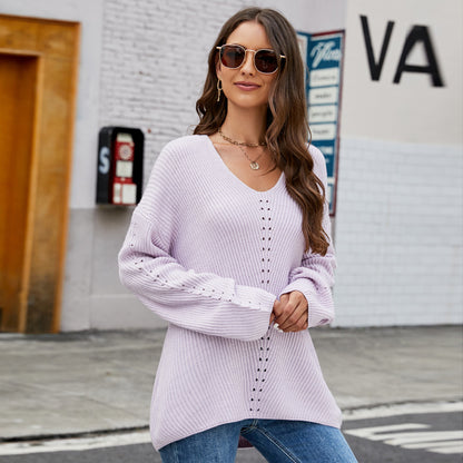 Dames élégant, surdimensionné pull en tricot avec décolleté en V Chic und Stil