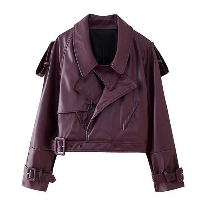 Asymmetrical faux leather biker jacket for women with practical pockets Chic und Stil