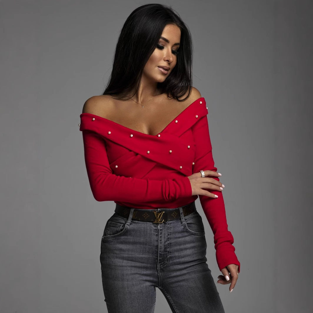 Top femme off-shoulder avec ornements en perles Chic und Stil