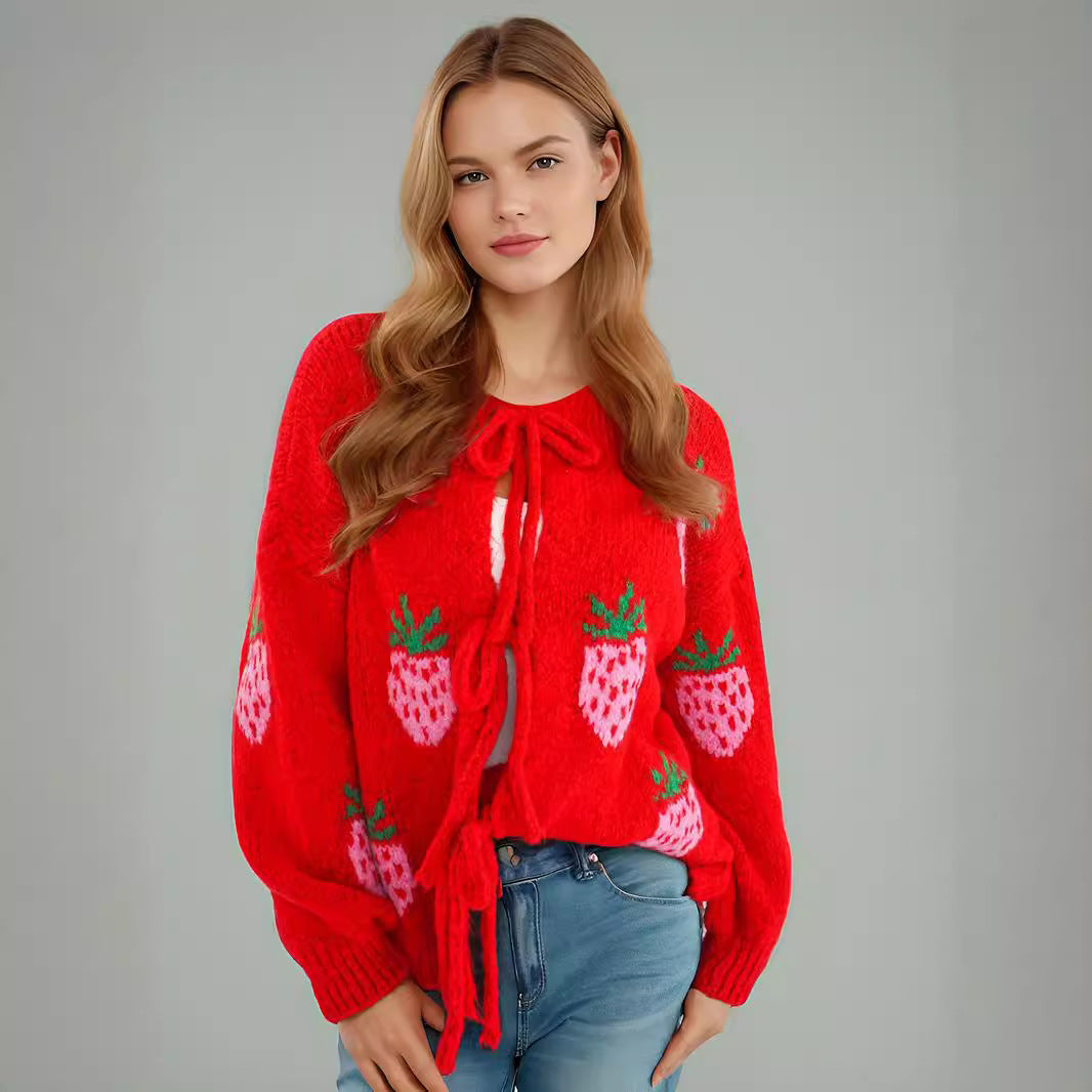 Pull femme doux avec motif de fraise fruité Chic und Stil