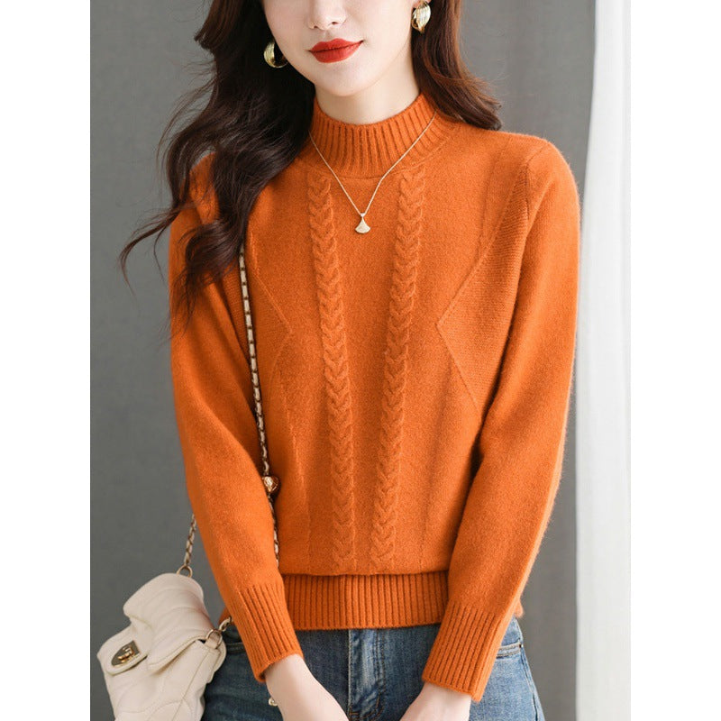 Pull femme en gros tricot avec un élégant motif torsadé et un col haut Chic und Stil