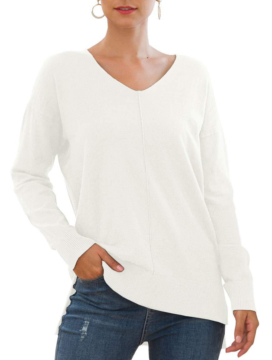 Pull élégant femmes à décolleté en V avec ourlet asymétrique Chic und Stil