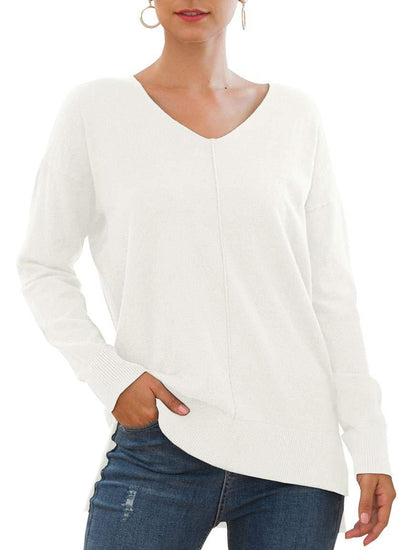 Pull élégant femmes à décolleté en V avec ourlet asymétrique Chic und Stil