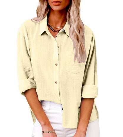 Blouse en lin décontractée pour femmes à manches courtes et détails de boutons Chic und Stil