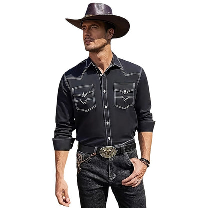 Chemise western pour hommes avec des coutures contrastantes et des poches poitrine Chic und Stil