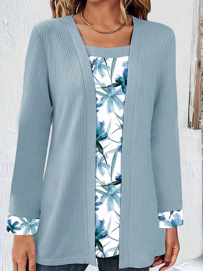 Dames cardigan décontracté avec doublure florale et manches longues Chic und Stil