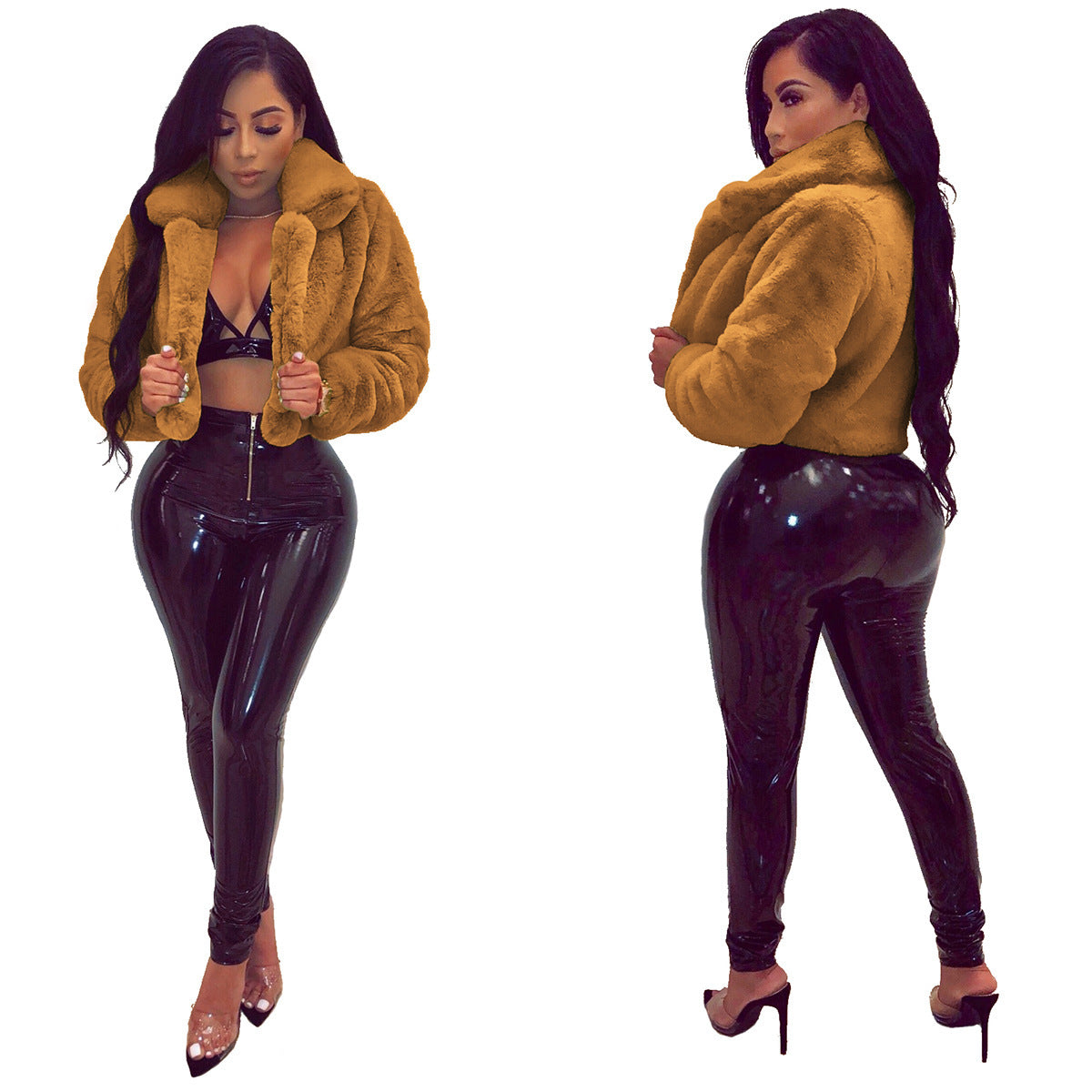 Dames élégante et à la mode courte veste en fausse fourrure de haute qualité Chic und Stil