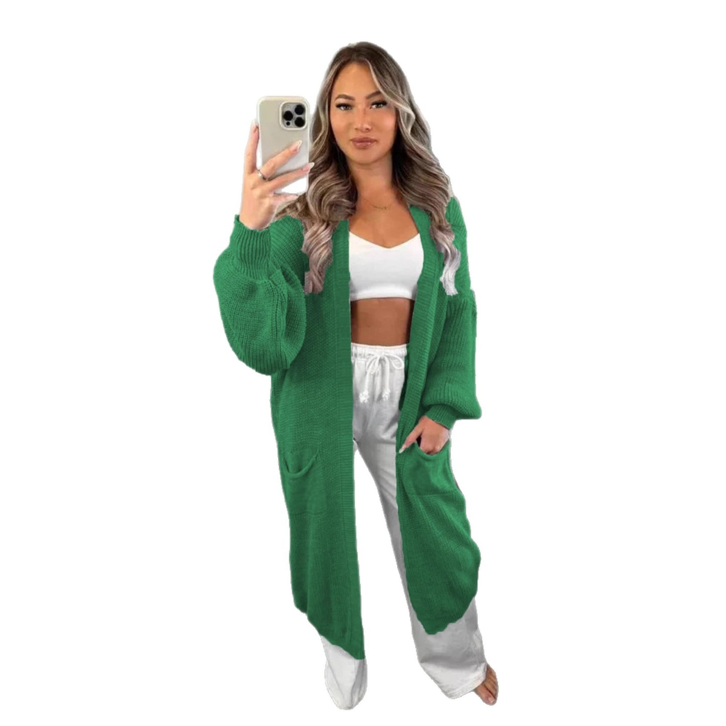 Dames Grande manteau en tricot avec manches longues et poches pratiques Chic und Stil