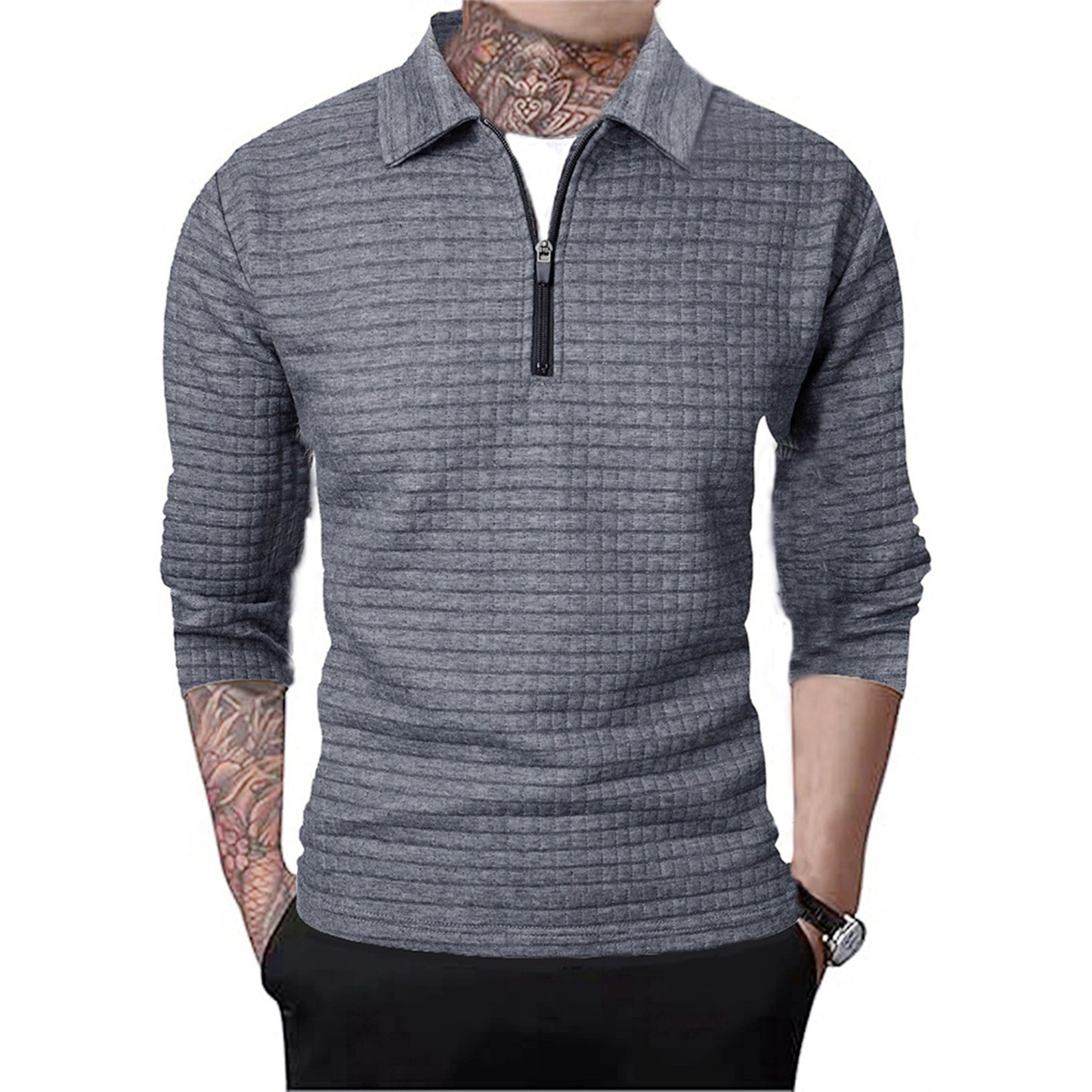 Pull structuré pour hommes avec zip court Chic und Stil