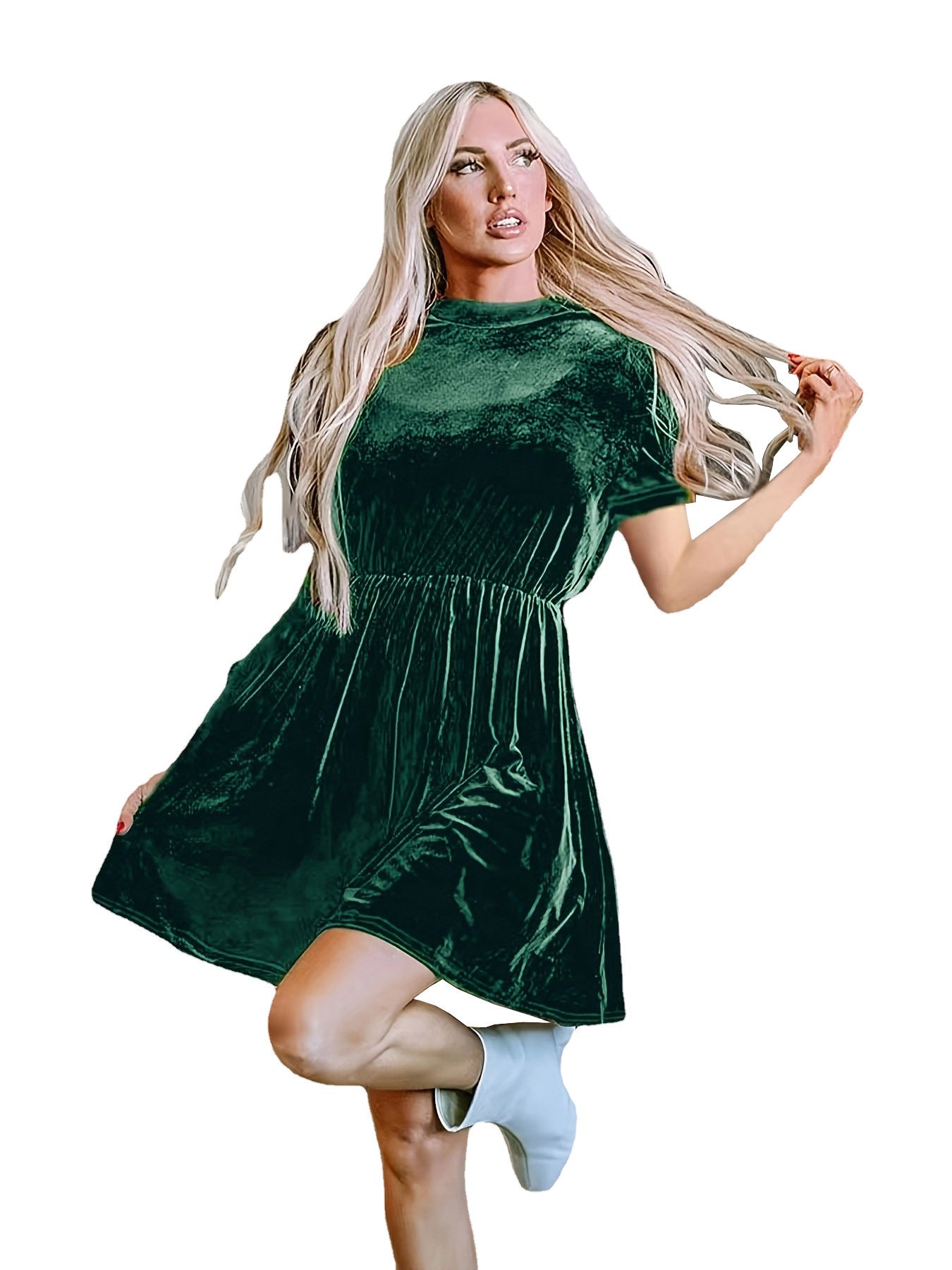 Robe en velours à manches courtes pour femmes avec une coupe cintrée et une jupe en A Chic und Stil