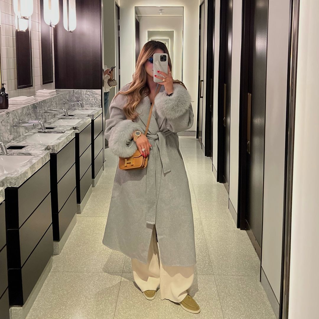 Dames Élégante Manteau Long avec Manches En Fourrure Amovibles Chic und Stil