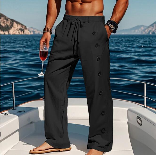 Casual pants for men suitable for the beach with chic side button details and style