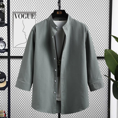 Chemise longue à manches longues pour hommes Nizza avec col montant moderne et tissu structuré Chic und Stil