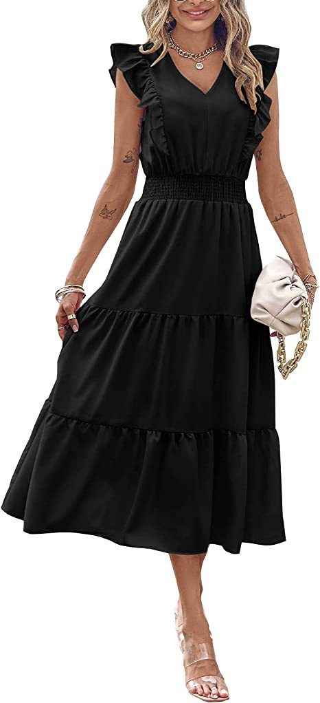 Robe maxi pour femmes avec détails en volants et taille élastique Chic und Stil