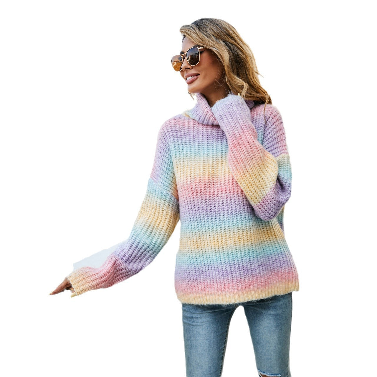 Knitted pullover for women with high collar and gradient Chic and Style