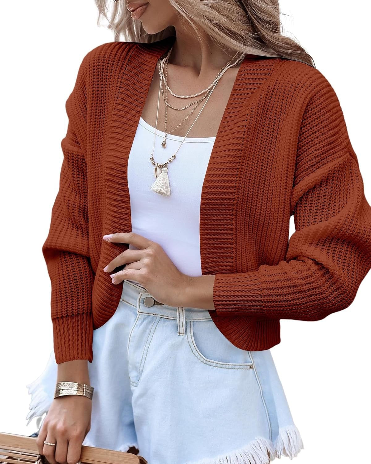 Cardigan en tricot décontracté pour femmes avec des manches volumineuses et une surface texturée Chic und Stil
