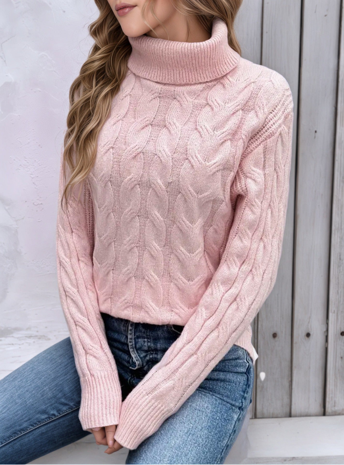 Pull en tricot pour femmes avec col montant et motif en câble Chic und Stil