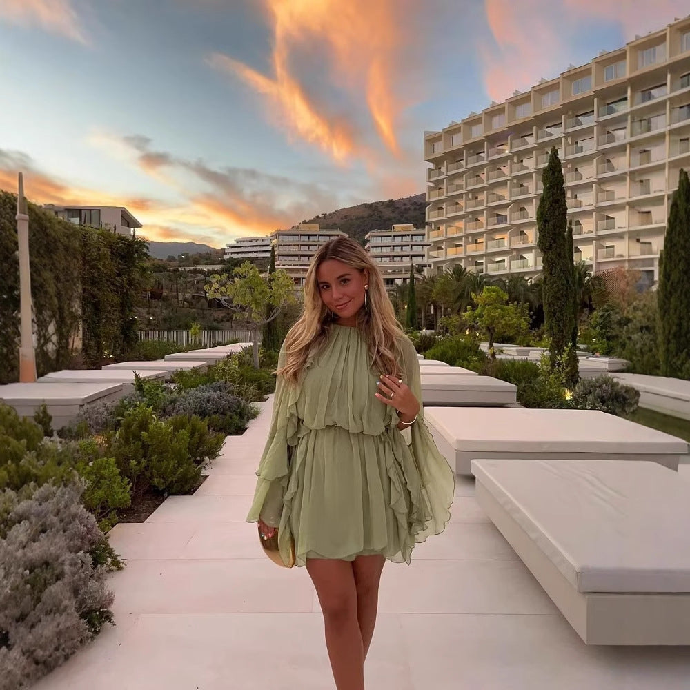 Robe maxi aérée pour femmes avec des détails de volants volumineux Chic und Stil