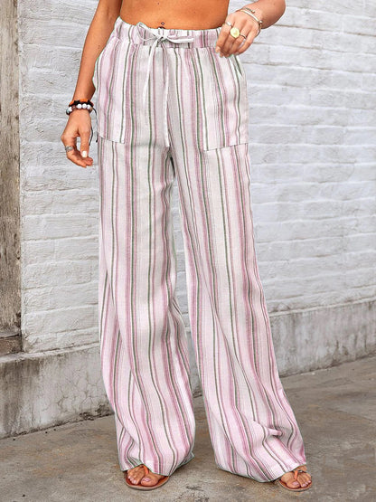 Wide linen pants for women with elastic waistband and side pockets Chic and Style