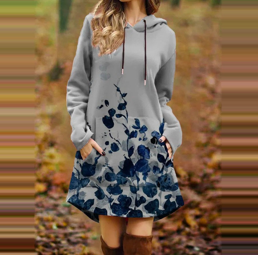 Robe à capuche pour femmes avec imprimé floral et poches pratiques Chic und Stil