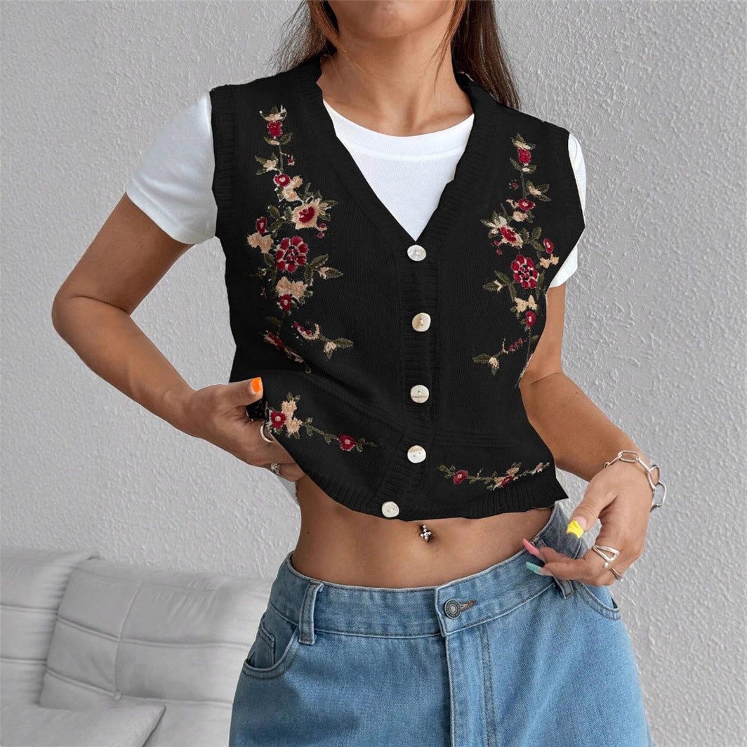 Dames Gilet brodé avec boutons Chic und Stil