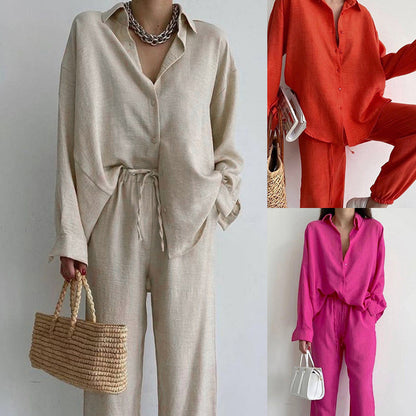 Loose linen set for women with elegant shirt and wide pants Chic und Stil