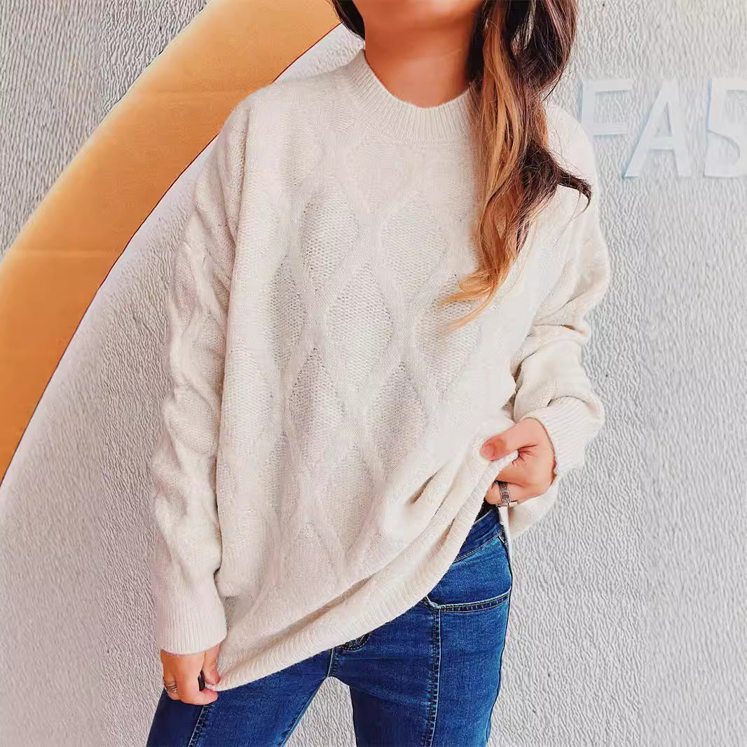 Pull en grosse maille pour dames avec un élégant motif en losange et des manches volumineuses Chic und Stil